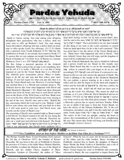 Pardes Yehuda — Parshas Emor