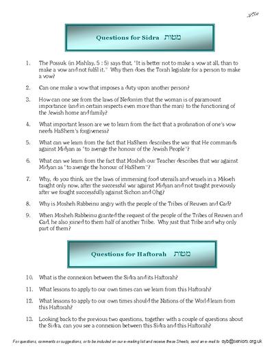 Questions on the Sidra — Parshas Matos-Massei