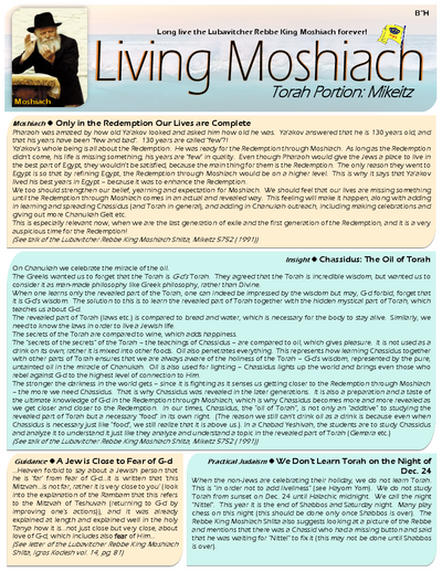 Living Moshiach — Parshas Mikeitz