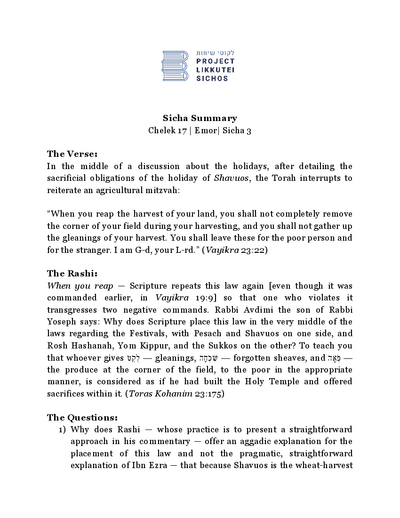 Project Likkutei Sichos — Parshas Emor