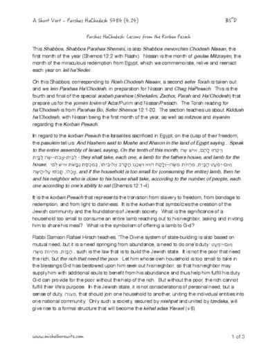 Michal Horowitz - Shiurim & Classes — Parshas Shemini