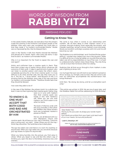 Words of Wisdom from Rabbi Yitzi — Parshas Pekudei