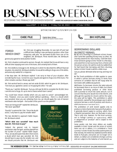 Business Weekly — Parshas Ki Sisa