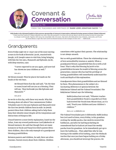 Covenant & Conversation — Parshas Vayechi