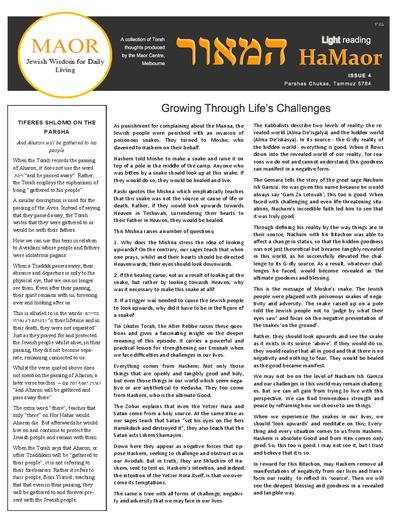 MAOR CENTRE publications  — Parshas Chukas