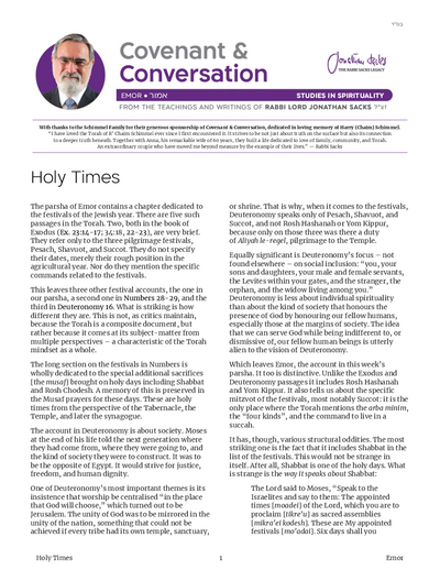 Covenant & Conversation — Parshas Emor