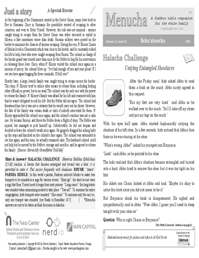 Menucha Magazine — Parshas Behaalotcha