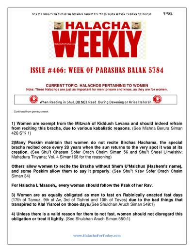 Halacha Weekly — Parshas Balak