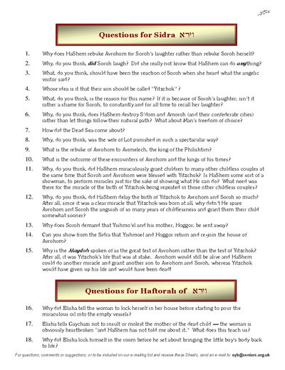 Questions on the Sidra — Parshas Vayeira