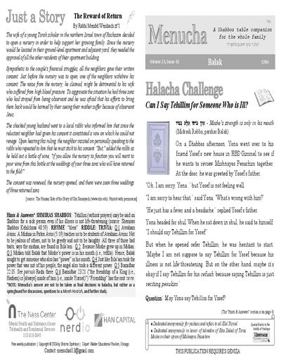 Menucha Magazine — Parshas Balak