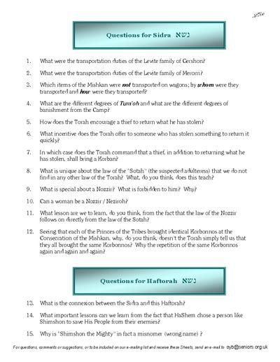 Questions on the Sidra — Parshas Naso