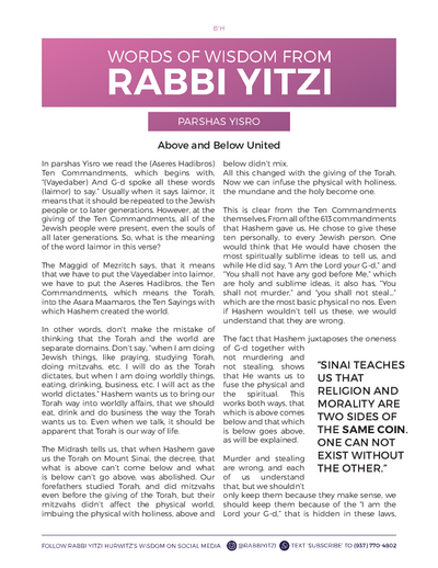 Words of Wisdom from Rabbi Yitzi — Parshas Yisro