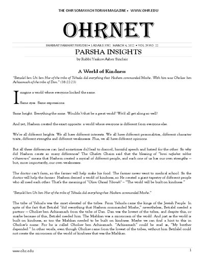 OHRNET — Parshas Pekudei