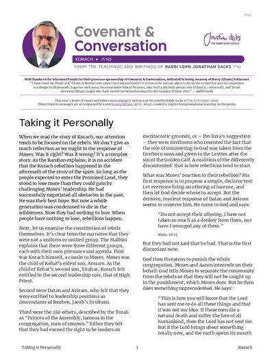 Covenant & Conversation — Parshas Korach