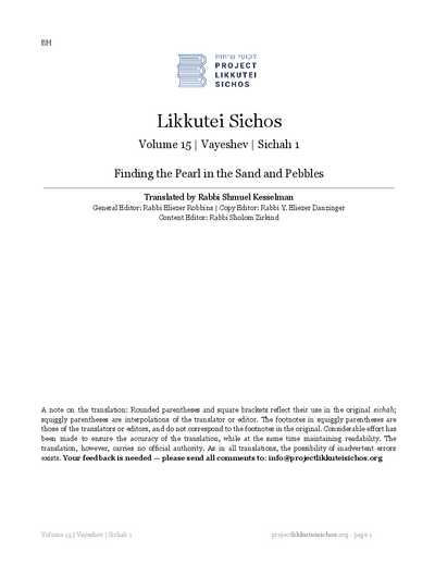 Project Likkutei Sichos — Parshas Vayeishev