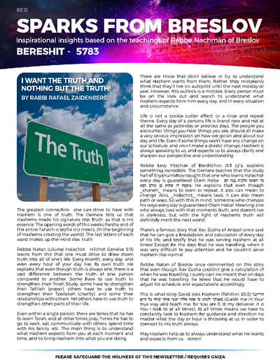 Sparks from Breslov — Parshas Bereishis