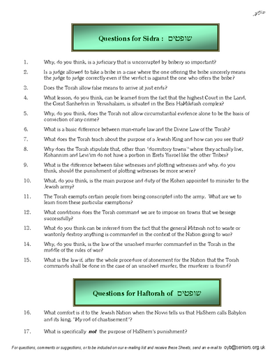Questions on the Sidra — Parshas Shoftim