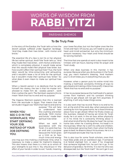 Words of Wisdom from Rabbi Yitzi — Parshas Shemos