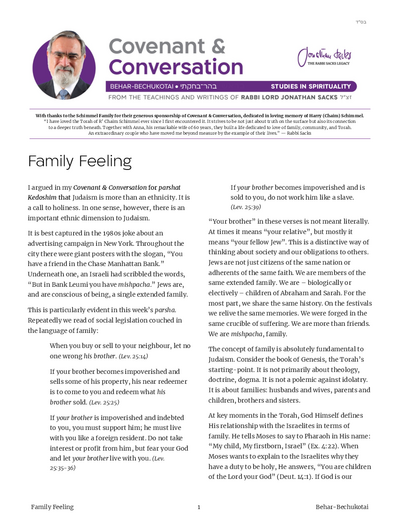 Covenant & Conversation — Parshas Behar-Bechukosai
