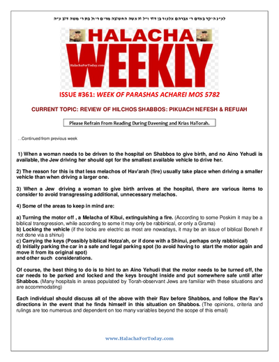 Halacha Weekly — Parshas Acharei Mos