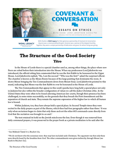 Covenant & Conversation — Parshas Yisro