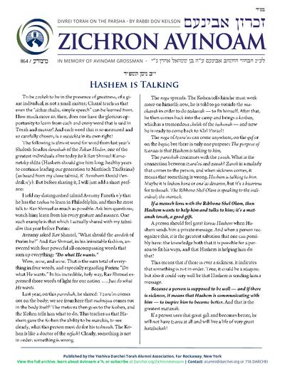 Zichron Avinoam — Parshas Metzora