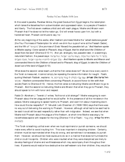 Michal Horowitz - Shiurim & Classes — Parshas Va'eira