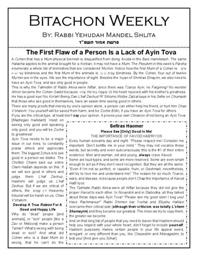 Bitachon Weekly — Parshas Emor