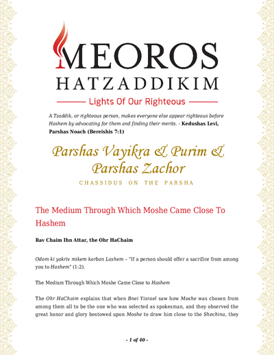 Me'oros Hatzaddikim — Parshas Vayikra