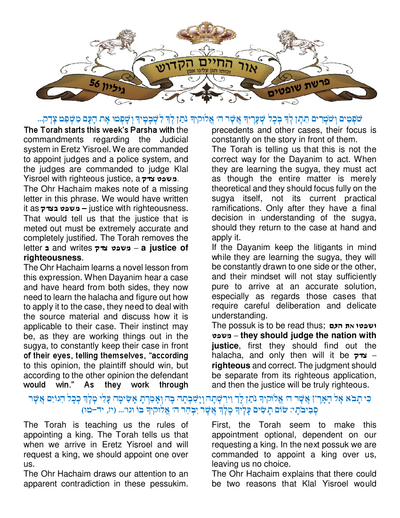 Ohr Hachaim Hakadosh — Parshas Shoftim