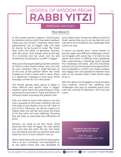 Words of Wisdom from Rabbi Yitzi — Parshas Vayechi