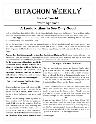 Bitachon Weekly — Parshas Chukas