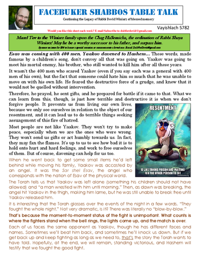 Facebuker Shabbos Table Talk — Parshas Vayishlach