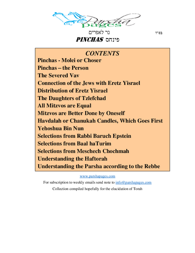 Parsha Pages — Parshas Pinchas