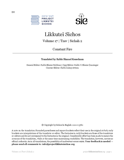 Project Likkutei Sichos — Parshas Tsav