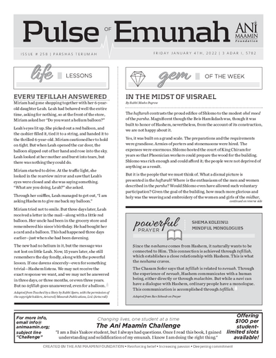 Pulse of Emunah — Parshas Terumah