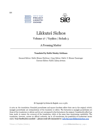 Project Likkutei Sichos — Parshas Vayikra