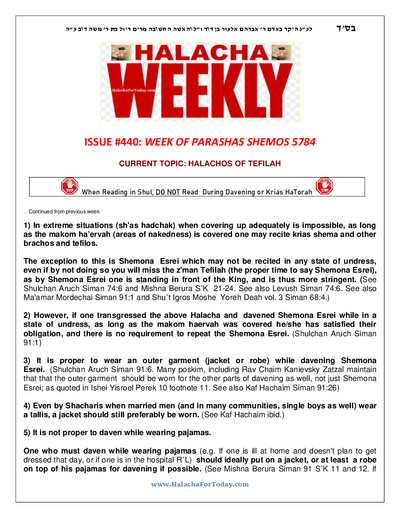 Halacha Weekly — Parshas Shemos