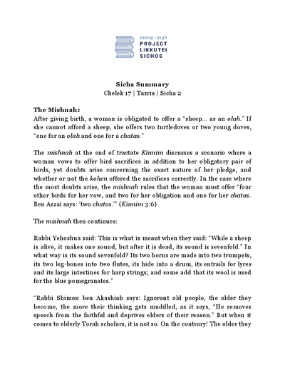 Project Likkutei Sichos — Parshas Tazria
