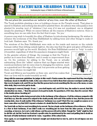 Facebuker Shabbos Table Talk — Parshas Shoftim