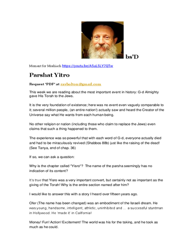 Ohr Tmimim — Parshas Yisro