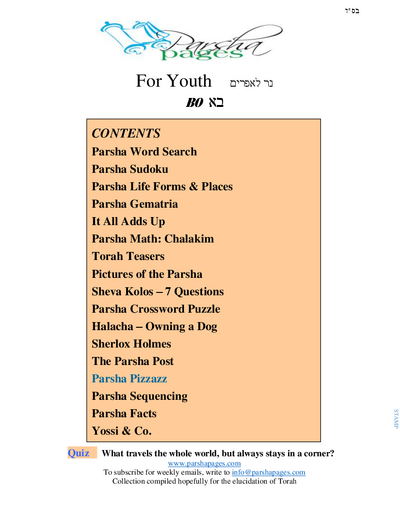 Parsha Pages Youth — Parshas Bo