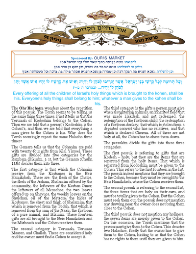 Ohr Hachaim Hakadosh — Parshas Naso