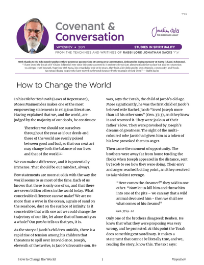 Covenant & Conversation — Parshas Vayeishev