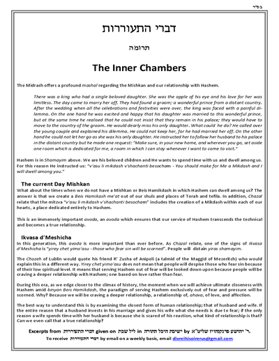 Divrei Hisoirerus — Parshas Terumah