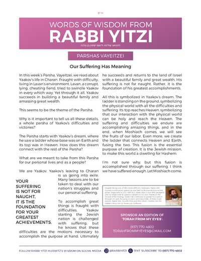 Words of Wisdom from Rabbi Yitzi — Parshas Vayeitzei