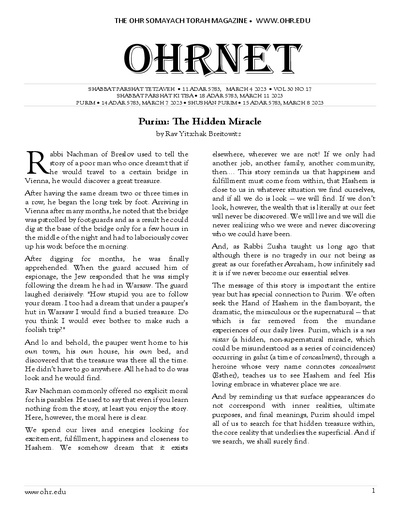 OHRNET — Parshas Tetzaveh
