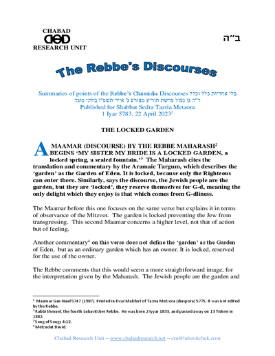 Chabad Research Unit — Parshas Tazria-Metzora