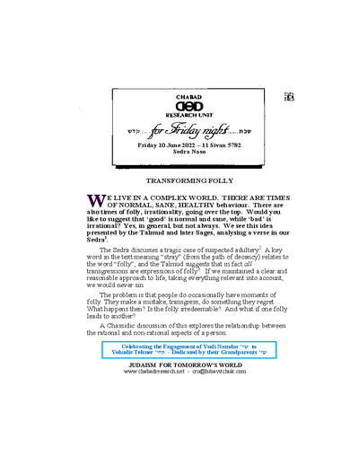 Chabad Research Unit — Parshas Naso