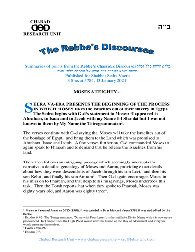 Chabad Research Unit — Parshas Va'eira